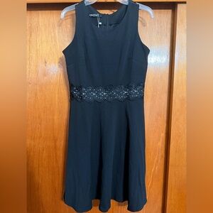 Chic Black Midi Dress with Lace Detail